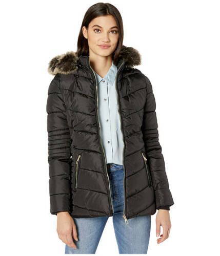 Imbracaminte femei ymi snobbish polyfill puffer jacket with faux fur trim hood and pop zippers black