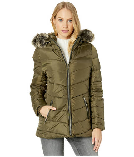 Imbracaminte femei ymi snobbish polyfill puffer jacket with faux fur trim hood and pop zippers olive
