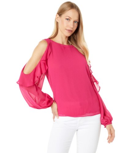 Incaltaminte femei 1state ruffle long sleeve crew neck pleat detail top rose blossom