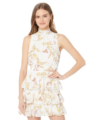 Incaltaminte femei 1state short sleeve printed smocked neck dress with ruffle tiered skirt sorrento vines