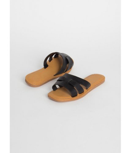 Incaltaminte femei cheapchic beach day faux leather slide sandals black