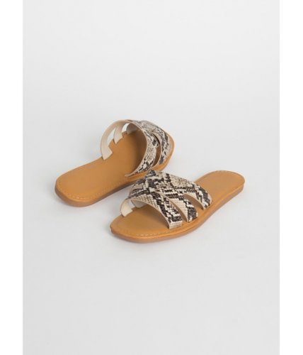 Incaltaminte femei cheapchic beach day snake print slide sandals beige