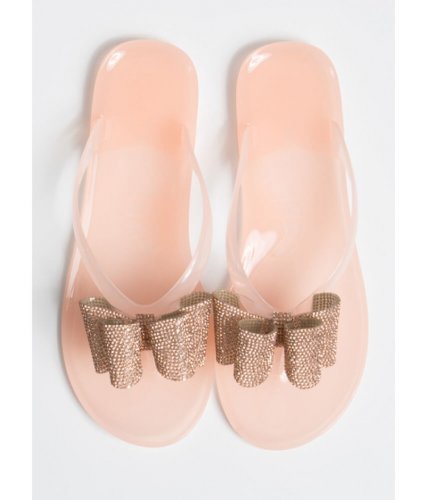 Incaltaminte femei cheapchic big bow girl jeweled jelly thong sandals nude