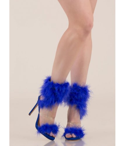 Incaltaminte femei cheapchic in fine feather furry coiled heels blue