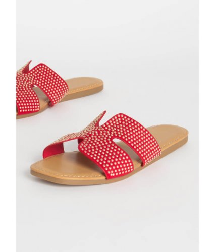 Incaltaminte femei cheapchic morocco studded cut-out slide sandals red