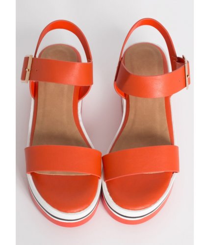Incaltaminte femei cheapchic stripe first platform wedge sandals orange