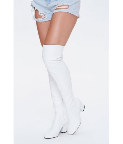 Incaltaminte femei forever21 over-the-knee block heel boots white