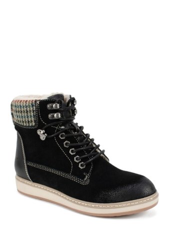 Incaltaminte femei white mountain footwear theo suede lace-up faux shearling lined boot blacksuede
