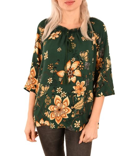 Bluza verde inchis cu flori maro pentru dama - cod a67v
