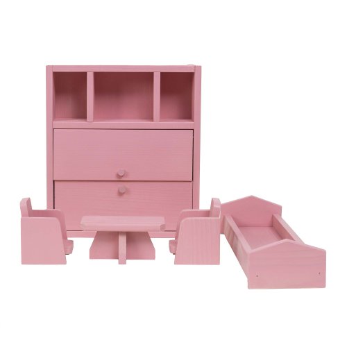 Mobila dormitor din lemn pentru papusi, culoarea roz / ext 10780