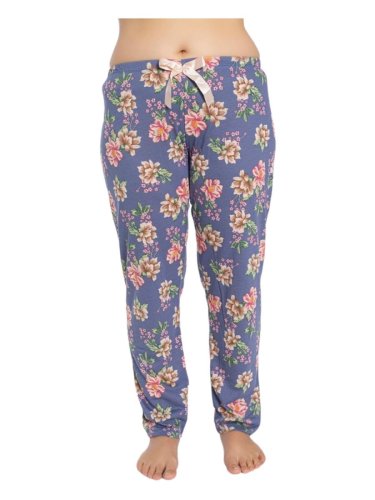 Pantaloni de pijama dama batal, model bleu cu flori