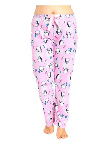 Pantaloni de pijama dama batal, model roz cu pinguini