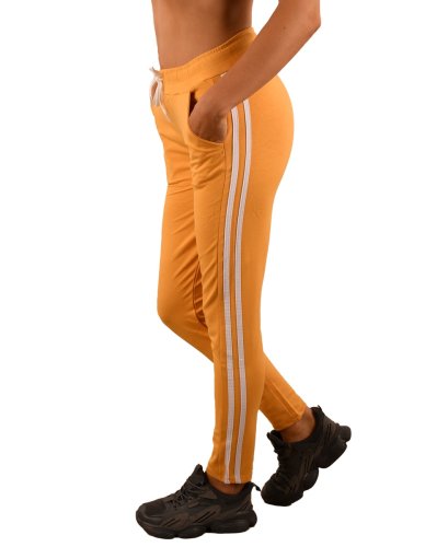 Pantaloni de trening galben cu dungi albe laterale - cod hp720