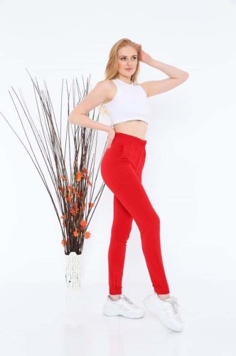 Pantaloni rosii cu talie inalta pentru dama-cod ut81
