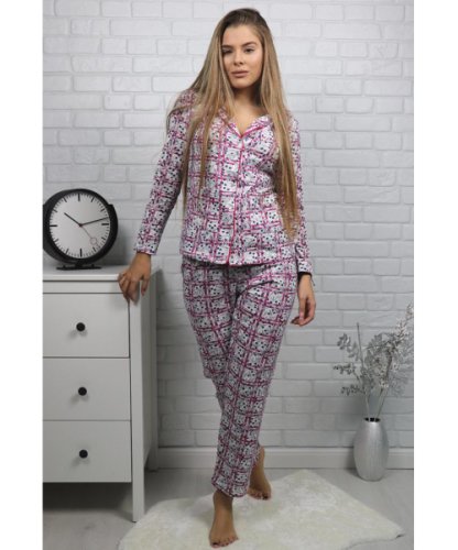 Pijama fuchsia cu nasturi - cod 40907