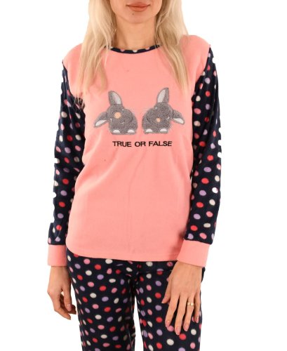 Pijama polar roz/bleumarin true or false - cod 44830