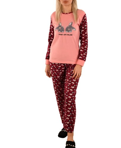 Pijama polar roz/bordo true or false - cod 44829