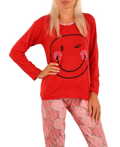 Pijama rosu smiley face - cod 44387