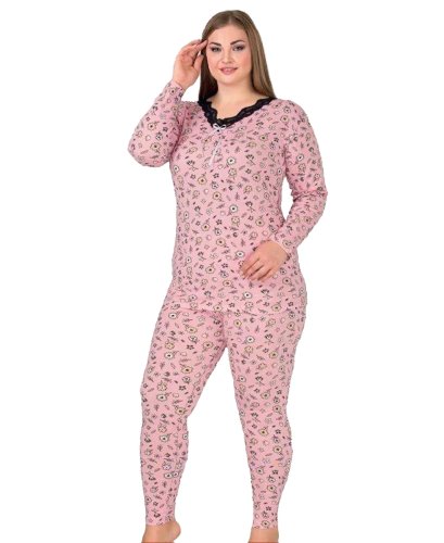 Pijama roz pal cu floricele si dantela - cod hp1944
