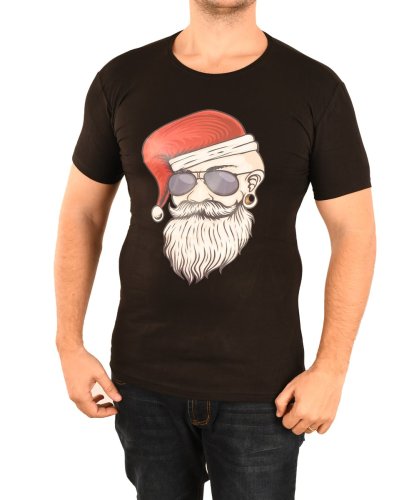 Tricou negru cool santa pentru barbat - cod 45740