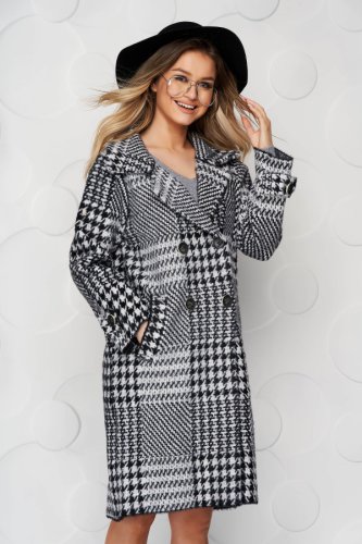 Palton sunshine elegant din lana cu croi larg in carouri