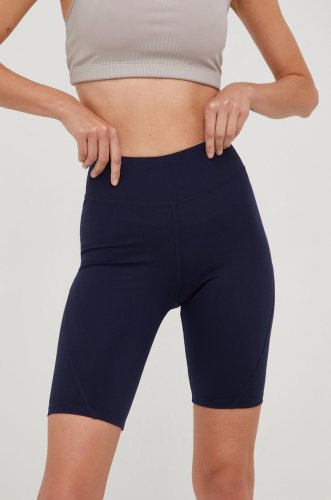 4f pantaloni scurți de yoga femei, culoarea albastru marin, neted, high waist