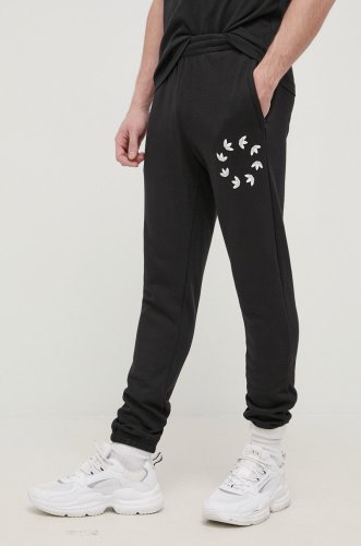 Adidas originals pantaloni de bumbac adicolor barbati, culoarea negru, cu imprimeu