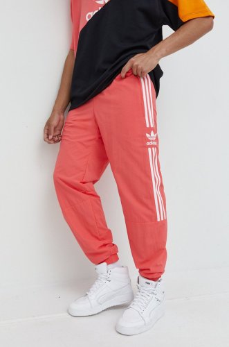 Adidas originals pantaloni de trening adicolor barbati, culoarea portocaliu, neted