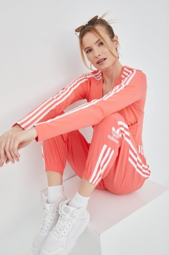 Adidas originals pantaloni de trening adicolor hf7459 femei, culoarea roz, cu imprimeu