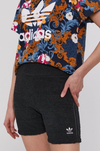 Adidas originals pantaloni scurți femei, culoarea negru, material neted, high waist