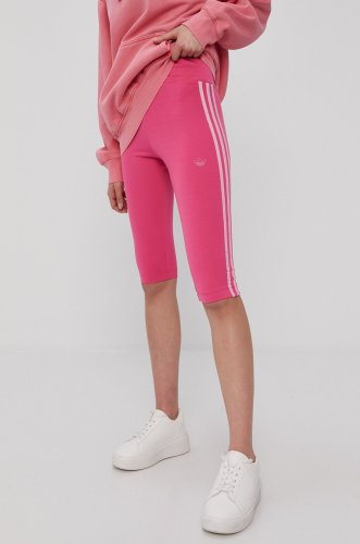 Adidas originals pantaloni scurți femei, culoarea roz, cu imprimeu, medium waist