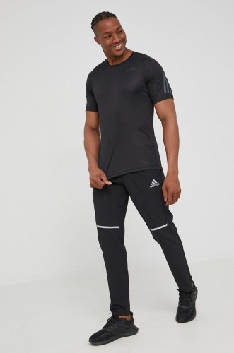 Adidas performance pantaloni de alergare own the run h58588 barbati, culoarea negru, drept