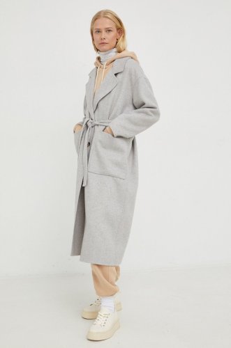 American vintage palton de lana culoarea gri, de tranzitie, oversize