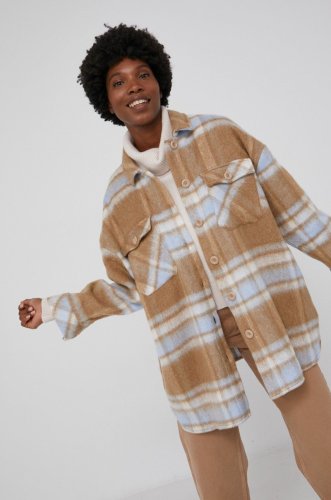 Answear lab cămașă din lână femei, culoarea bej, cu guler clasic, relaxed