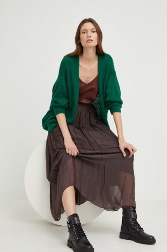 Answear lab cardigan din amestec de lana femei, culoarea verde, călduros
