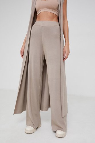 Answear lab pantaloni de mătase femei, culoarea bej, lat, high waist