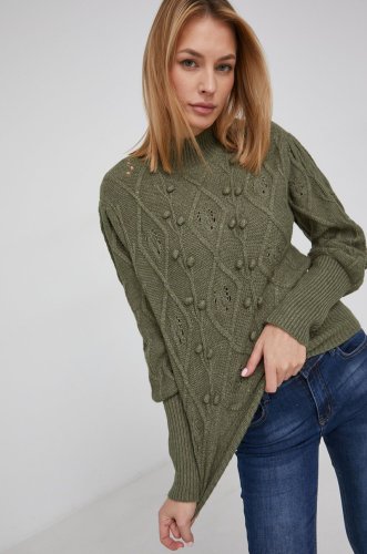 Answear lab pulover de lână femei, culoarea verde, light, cu turtleneck