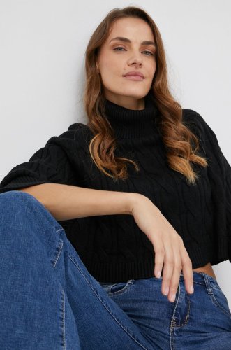 Answear lab pulover femei, culoarea negru, cu guler