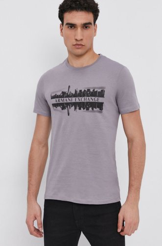 Armani exchange tricou din bumbac culoarea gri, cu imprimeu