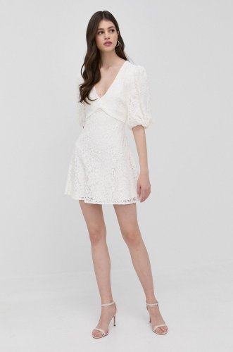 Bardot rochie culoarea alb, mini, evazati