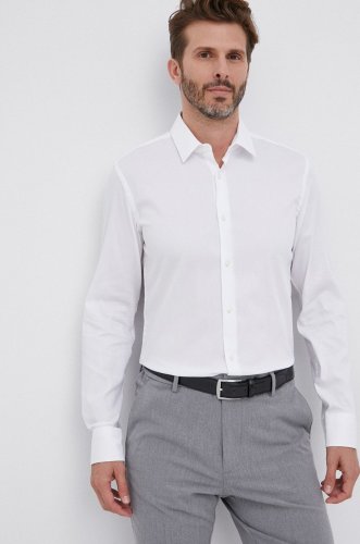 Boss cămașă bărbați, culoarea alb, cu guler clasic, slim