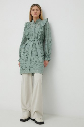 Bruuns bazaar rochie din bumbac sienna kandra culoarea verde, mini, drept