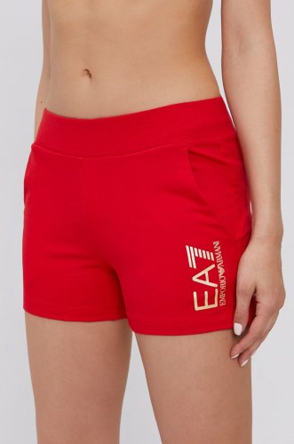 Ea7 emporio armani pantaloni scurți femei, culoarea rosu, cu imprimeu, medium waist