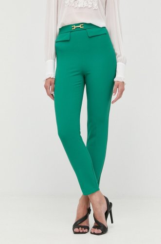 Elisabetta franchi pantaloni femei, culoarea verde, fason tigareta, high waist