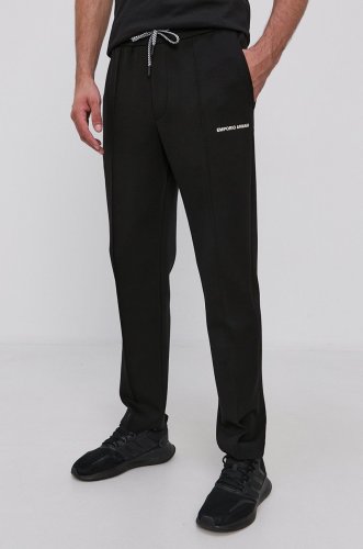 Emporio armani pantaloni bărbați, culoarea negru, model drept