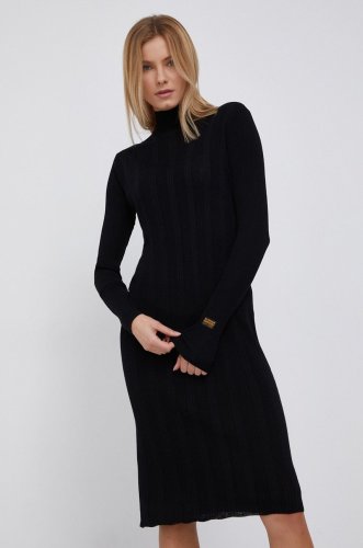 G-star raw rochie din lână culoarea negru, midi, model drept
