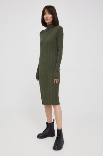 G-star raw rochie din lana culoarea verde, midi, drept