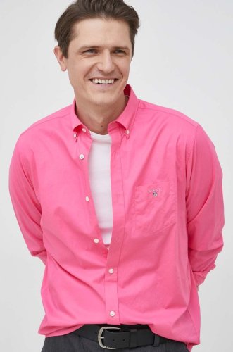 Gant camasa din bumbac barbati, culoarea roz, cu guler button-down, regular