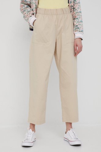 Gap pantaloni femei, culoarea bej, drept, high waist