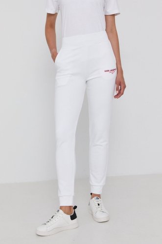 Karl lagerfeld pantaloni femei, culoarea alb, cu imprimeu